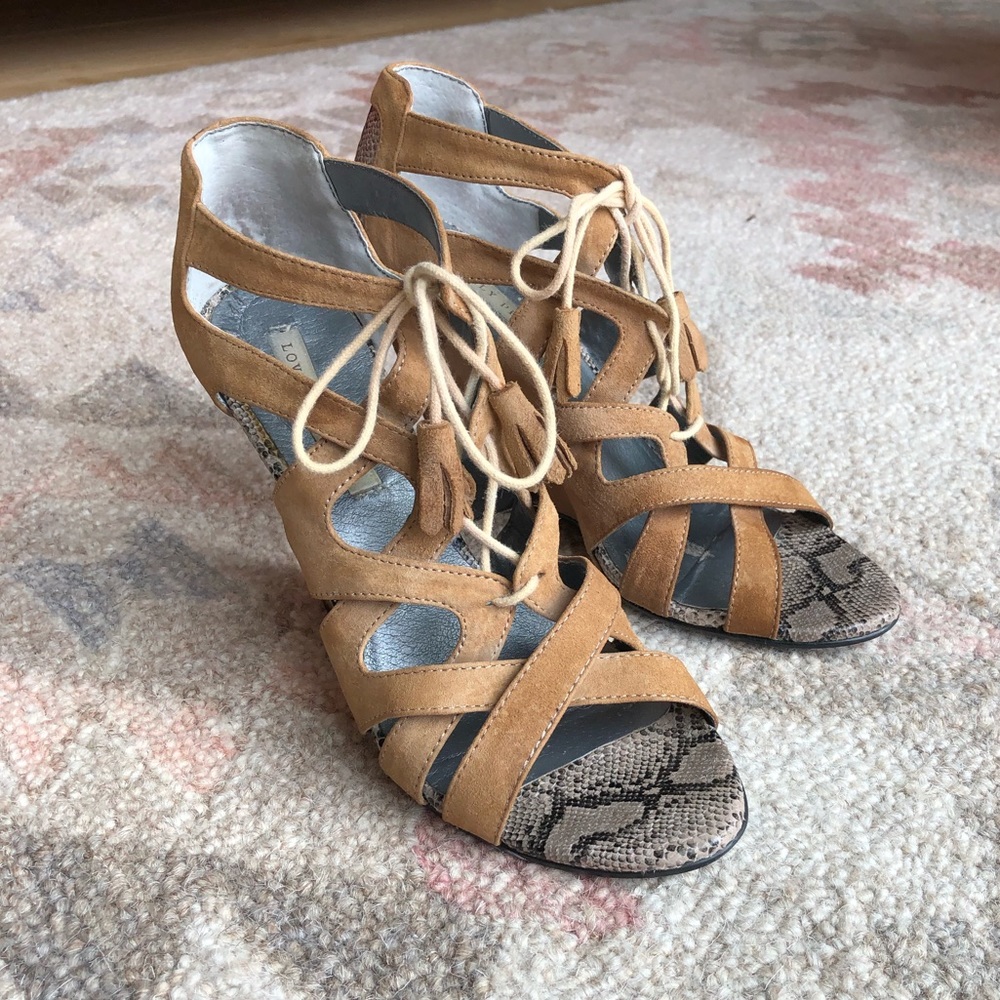 Python and suede caged wedges
